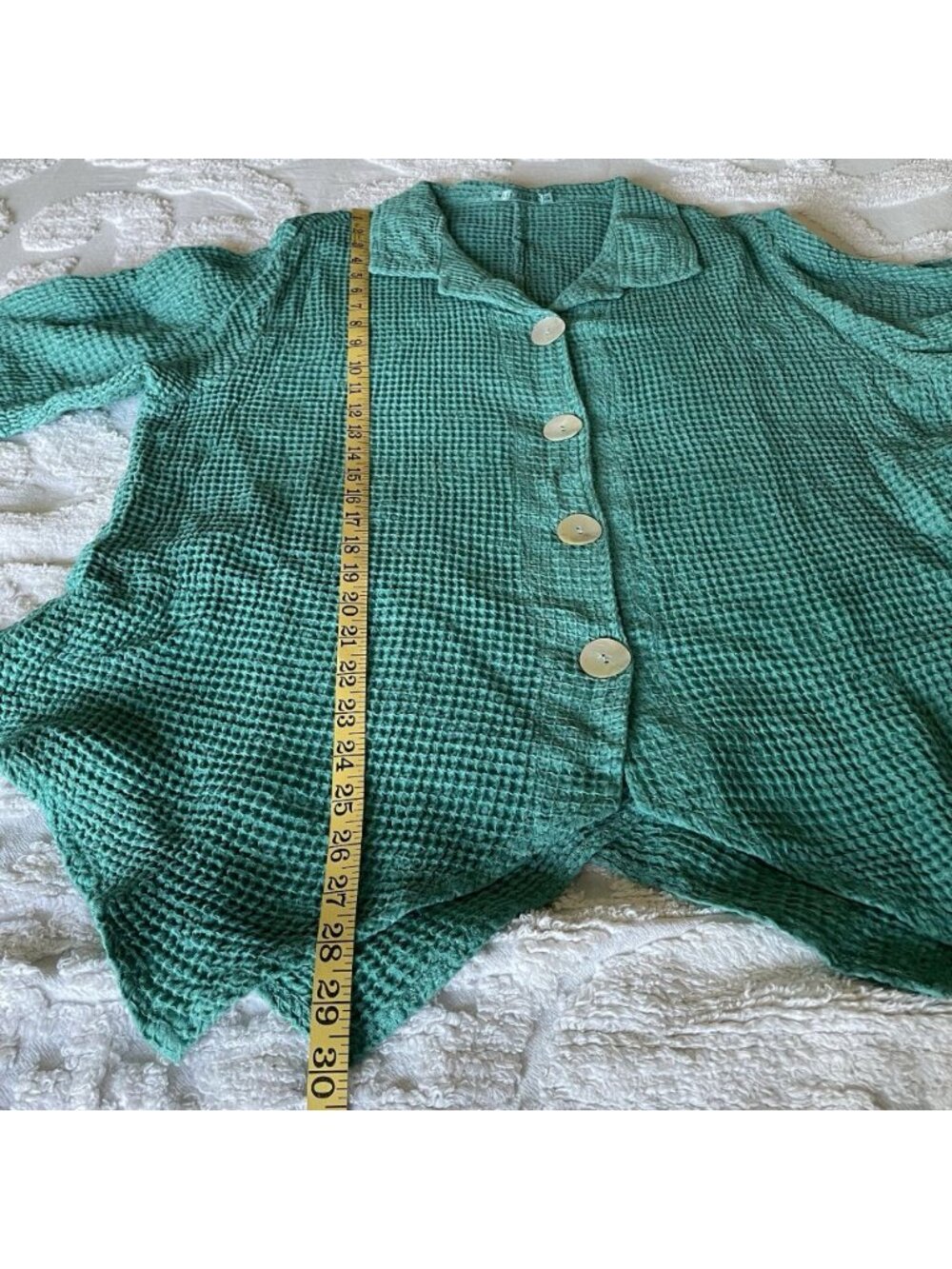 Lagenlook Jacket Shacket Green Women's 1X Soft Waffle Knit Boho Coastal Grandma - Picture 6 of 6